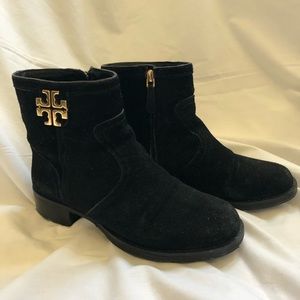 Tory Burch Suede Ankle Boots with Gold Logo